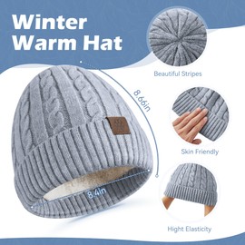 Warmiehomy Winter Hat Beanie Scarf Touchscreen Gloves Set for Women, 3 in 1 Set with Soft Thick Knit Warm Long Neck Scarves Cap Gloves（Light Grey）