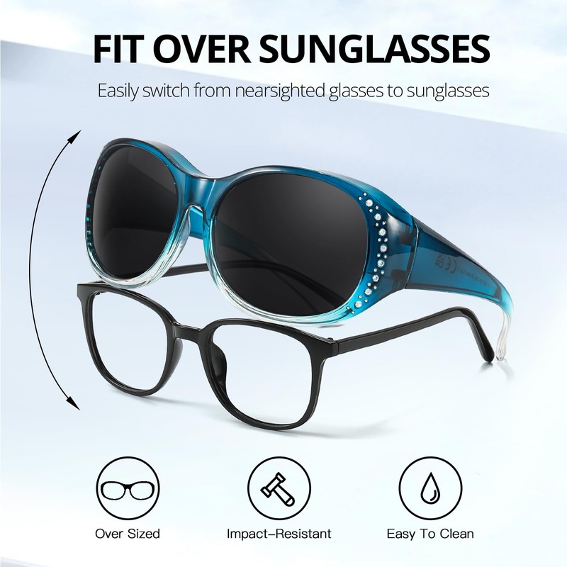 Myiaur Pack of 2 Polarised Sunglasses for Glasses Wearers Women