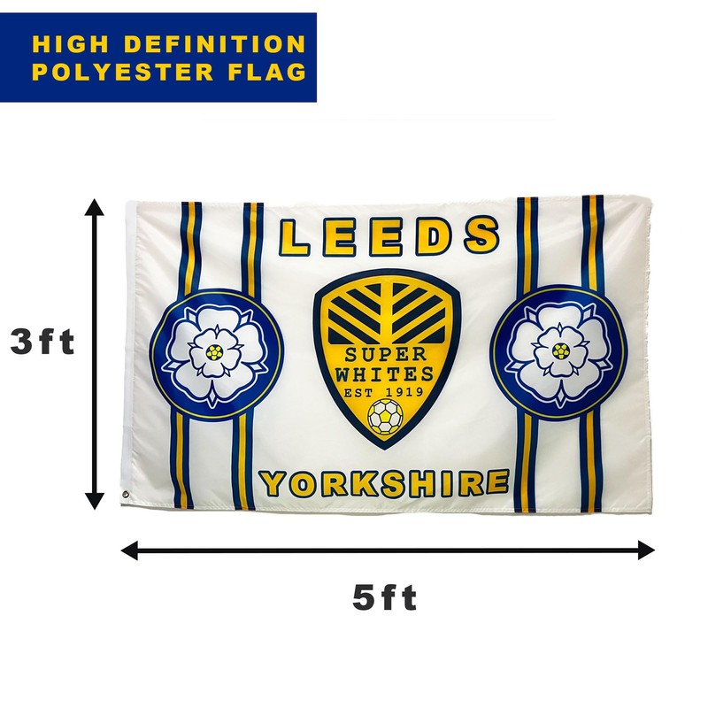 Leeds 5x3ft Football Flag HD Polyester Banner With Yorkshire Rose