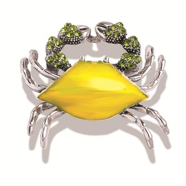 Rhinestone Yellow Crab Brooch Pin for Women Enamel Green Crystal Marine Animal Brooches Lapel Pins Fashion Cute Dress Accessories Decoration Jewelryfor Ocean Sea Party