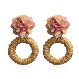 Chanaiqw Raffia Flower Earrings Raffia Straw Wrapped Flower Drop Dangle Earrings Summer Tropical Beach Jewelry (Brown)
