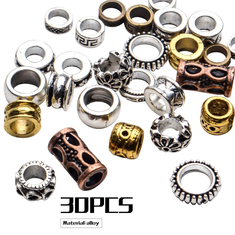 30 Pieces Tibetan Style Metal Beads Dreadlock Beads Large Hole