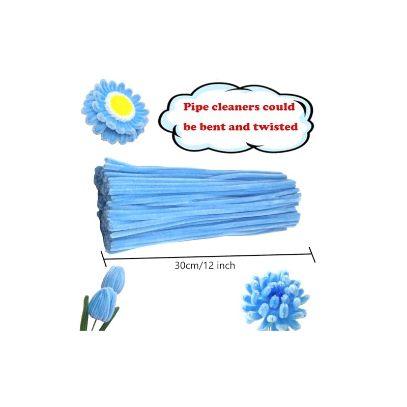 Swpohrat 100 Pieces Light Blue Pipe Cleaner Craft Set,Thick Fuzzy