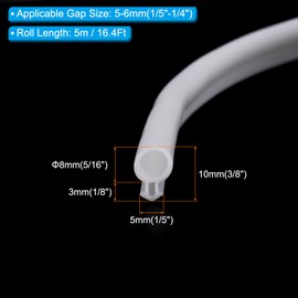 PATIKIL 16.4Ft Weather Stripping Door Seal, 5/16" Dia Bulb Bubble Shape Kerf Mount Door Sealing Tape for Door Frame Slot Sealer Window Insulation, White