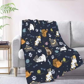Soft Fluffy Cat Pattern Blanket, Cute Feline Design Cozy Throw Blanket for Adults Kids Pet,Lightweight Warm Plush Fleece Blanket for Couch Bed Sofa, for Cat Lovers 60"x50"