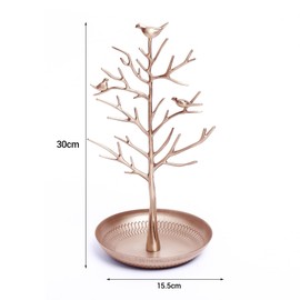 FSROOMZ Tree Jewellery Stand with Birds Decoration, Chain Stand Jewellery Tree for Chains Ring Earring, Women's Bracelet Stand Jewellery Holder Earring Holder Metal Jewellery Storage for Girls Women