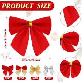 Xuelimei 80 Pieces Mini Christmas Bow Decorations Christmas Ribbon Bows Ornaments Xmas Tree Bowknot Decoration for Christmas Tree Decoration, Gift Wrapping, DIY Crafts (4 Colors)