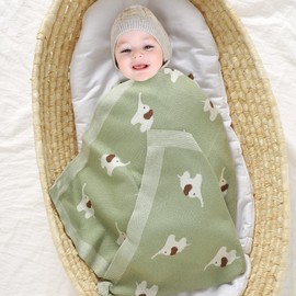 mimixiong Baby Blanket 100% Soft Cotton Baby Gift Cute Cartoon Elephant Baby Blankets for Newborn Boy Girls Light Green