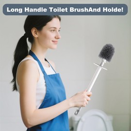 TUUGOTOUU Toilet Bowl Brush and Holder 2 Pack Long Handled Toilet Brush for Bathroom with 2 Crevice Brushes Deep-Cleaning Plastic Toilet Scrubber Brush Set (White)