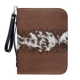 Sktodyaw Brown Cow Floral Print Bible Case with Wristlet Strap Handle Waterproof Bible Carrying Case Large Size Bible Book Organizer Lightweight Bible Accessories Church Bag for Women Men, XL