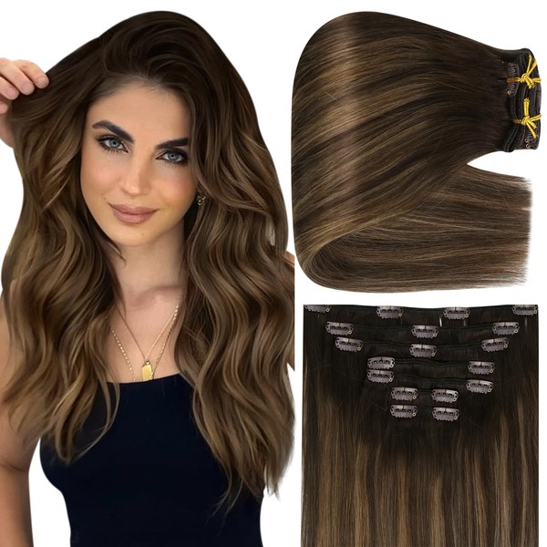 Full Shine Hair Extensions Real Human Hair Dark Brown to