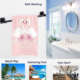 Naanle Beautiful White Swans and Peonies Pattern Valentine Soft Guest Hand Towels Multipurpose for Bathroom, Hotel, Gym and Spa (16" x 30",Pink)