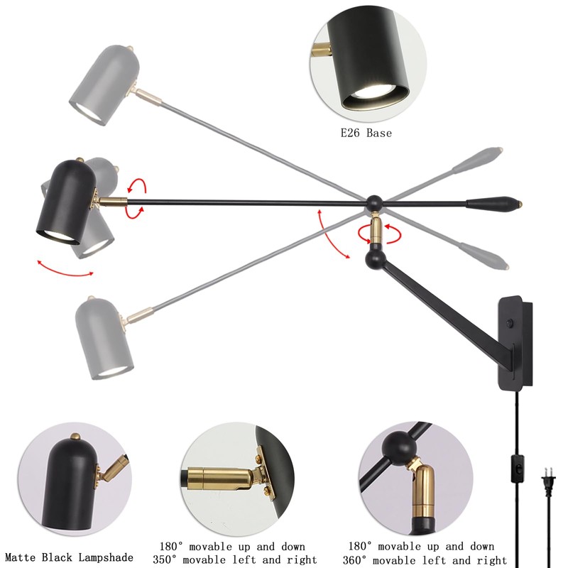 Multifunctional Movable Wall Mounted Lamp, Adjustable Directional Unique Large Swing