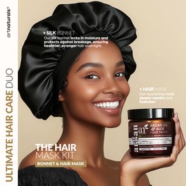 Artnaturals Argan Hair Mask Conditioner + Satin Bonnet Set - (8 Oz/226g) - Deep Conditioning Treatment - Jojoba Oil, Aloe & Keratin - Repair Dry, Damaged, Color Treated, Hair Growth - Sulfate Free