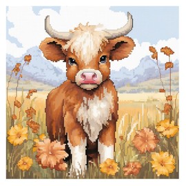51buyoutgo Calf 11ct Cross Stitch Kits, 11 CT Funny Pre Printed Counted Stamped Cross Stitch Embroidery Needlepoint Needlework Patterns Kits for Beginners Adults Animal Crossstitch Wall Decor 40x40cm