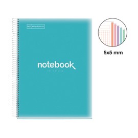 Miquelrius - Notebook A4 Notebook Emotions 120 Sheets 90 g/m² Grid 5 x 5 mm 5 Coloured Stripes Micro-Perforated Spiral Polypropylene Cover Sky Blue