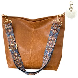 MaijjLyn Hobo Bags for Women Crossbody Purses Guitar Strap Shoulder Handbags Vegan Leather Purse Trendy Boho Tote Bucket Bag Brown
