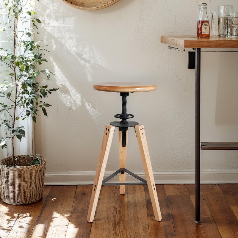 LOKKHAN Adjustable Height Swivel Bar Stool - Industrial Rustic Style,