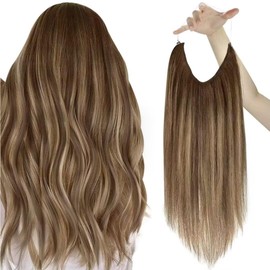 Easyouth Wire Extensions Real Hair Balayage Hairpiece Real Hair with Wire Remy Wire On Extension Real Hair Medium Brown Mix Light Blonde with Medium Brown 12 Inches 70 g #4/27/4