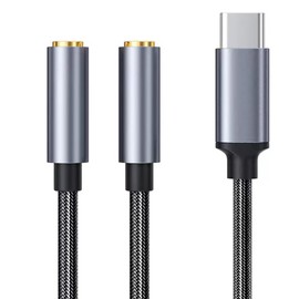 tunghey USB C to Dual 3.5mm Female Headphone Splitter, Type C to AUX TRRS 2-in-1 Audio Adapter with Hi-Res DAC Chip, for USB-C Smartphone, Laptop, Pad to Two Headphones, Speakers, TRRS Microphones