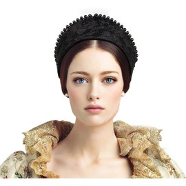 C-ZOFEK Anne Headband Velvet Pearl Tudor French Hood Gothic Renaissance Hair Accessory (Dark)