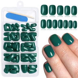 Lifextol 120PC Green Square Press on Nails Short Fake Nails Press ons with Adhesive Tabs, 12 Sizes Square Nails Tips Short Acrylic Nails Press on Nails Petite Stick on Nails Artificial Fingernails