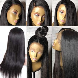 Human Hair Wigs with Baby Hair Silky Straight Remy Braziilian Human Hair Wig for Black Women Glueless Human Hair Lace Front Wigs Pre Plucked Lace Frontal Wig Human Hair Straight #1 180% Density 10"