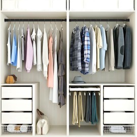 Closet Rods for Hanging Clothes, 16.5 to 79 Inches Adjustable Metal Closet Rod, Heavy Duty Clothes Hanging Rod for Closet Wardrobes Laundry