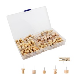 YFaith Pack of 150 Wooden Push Pins, 7 Styles Pins for Bulletin Board, Wooden Coloured Push Pins for Felt Boards, Notice Boards, Cork Boards