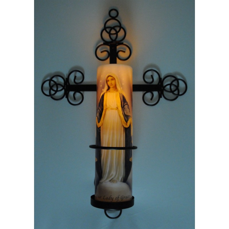 Trinity Cross Bronze Wall Sconce with Candle Safety Guard Ring