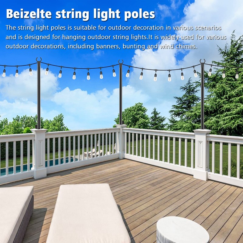 Beizelte 2 Pack 5Ft String Light Poles,Outside String Lights,Outdoor Light
