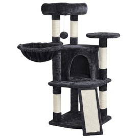 Topeakmart 42in Cat Tree Tower for Indoor Cats, Cat Condo with Perch & Hammock, Activity Center, Multi-Level Cat Furniture with Scratching Posts, Cat House, Black