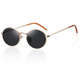 SAIIURV Round Vintage Polarized Sunglasses, Classic Retro Polarized Sun Glasses, Vintage Eyewear UV400 Protection, Metal Frame Sunglasses for Golf Cycling Sports Fishing Driving Travel (Black, Gold)