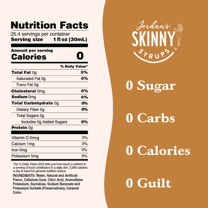 Jordan's Skinny Syrups Vanilla Caramel Creme, Sugar Free Flavoring Syrup,