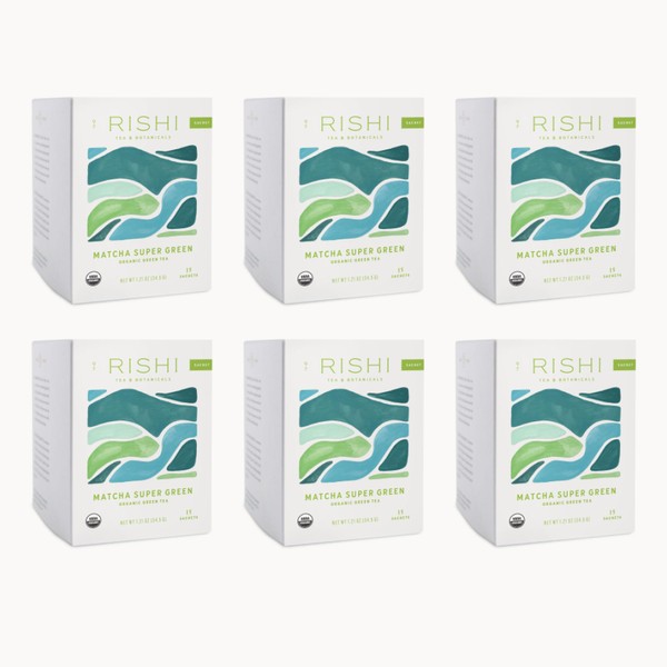 Rishi Tea Matcha Super Green Herbal Tea | Organic Sencha, Highly Caffeinated, Umami, Antioxidant Rich | 15 Sachet Bags, 1.43 oz (Pack of 6)