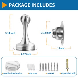 Magnetic Door Stoppers 4 Pack, No Drilling Door Stop, Stainless Steel Magnetic Door Catch Holder Brushed Nickel Doorstop with Double-Sided Adhesive Tape, Silver