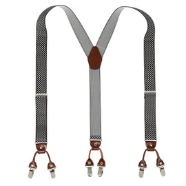 PAPA LEGGENDA Suspenders for Men with Strong Clips, 1.4 Inches Wide Heavy Duty Men's Suspenders Adjustable Y-Back for Work Jeans, Black and White Squares
