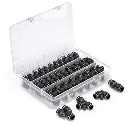 Innfeeltech 60 pieces 8 mm black push-to-connect pneumatic fitting kit, 15 straight, 15 splitters, 15 angles, 15 T-types quick release pneumatic connector