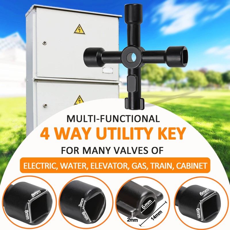 Winisok 37 Inch Water Meter Key, Adjustable Length, 4-Way Multi-Functional