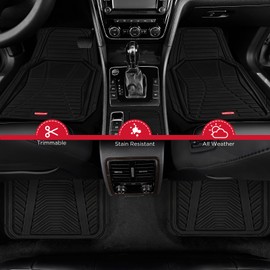 Rubbermaid Car Mat Full Set All-Weather Heavy-Duty 4 Pieces– Trim-to-Fit Universal Car Mats Full Set – Waterproof Rubber Floor Liners for Most Trucks, SUVs, Vans, and Sedans-Black