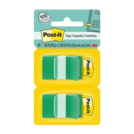 Post-it Flags, Green, 1-Inch Wide, 50/Dispenser, 2-Dispensers/Pack