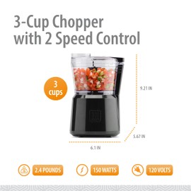 Toastmaster Chopper with 2-Speed Control by Select Brands - Mini Electric Food Chopper for Salsa, Dips & More - Electric - with Dishwasher-Safe Chopping Cup & Safety Lid - 3 Cups