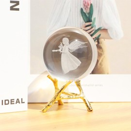 Crrezhai 60mm 3D Laser Crystal Angel Ball with Stand Decor Ornament Glass Ball Home Room Desk Fengshui Decoration
