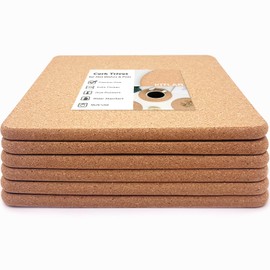 KITLAB Cork Trivet, 6 Pcs High Density Thick Square Trivets for Hot Dishes, 8 Inch Heat Resistant Multifunctional Coaster, Hot Pads for Table & Countertop