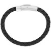 Sabrina Silver Stainless Steel Leather Bracelet Black for Men &