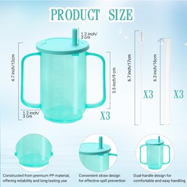 SENONAPO 3 Pcs Adult Sippy Cups for Elderly with 2 Handles and Straw Lid 12 oz Plastic Straw Cups Elderly Drinking Cups Green Spill Proof Cups for Adults Disabled Patients Hospital Supplies