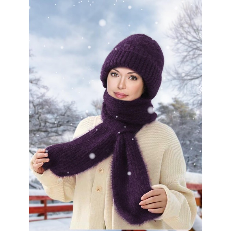 Sumolux Integrated Ear Protection Windproof Cap Scarf Elastic Knitting Thick