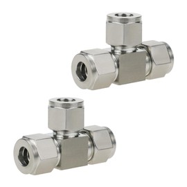 Horiznext stainless steel 304 tee compression fitting to connect 3/8 inch O.D. tube coupler, 3 way adapter for air water fuel liquid pipe hose (2 pcs)
