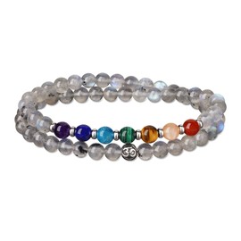 GAVU OM Healing Crystal 7 Chakra Bracelet, labradorite, Labradorite