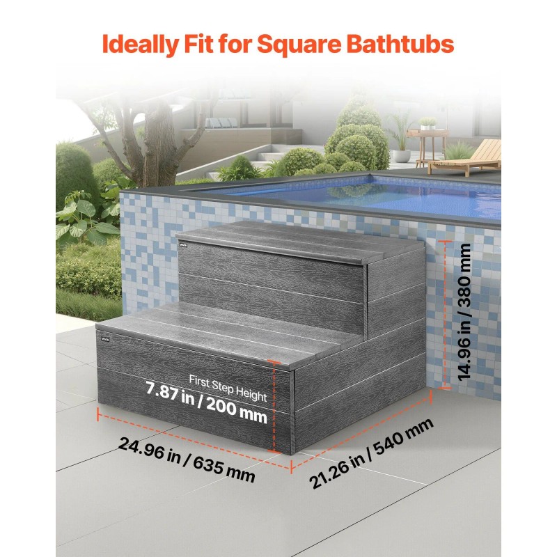 Hot Tub Spa 2-Step Outdoor Stairs 25-Inch Wide HIPS Pool